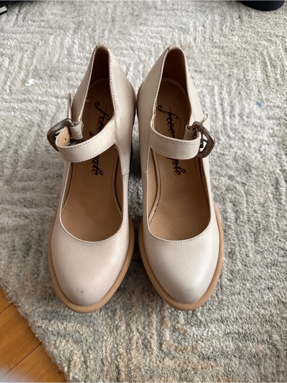 Free People Beige Mary Jane Platform Pumps